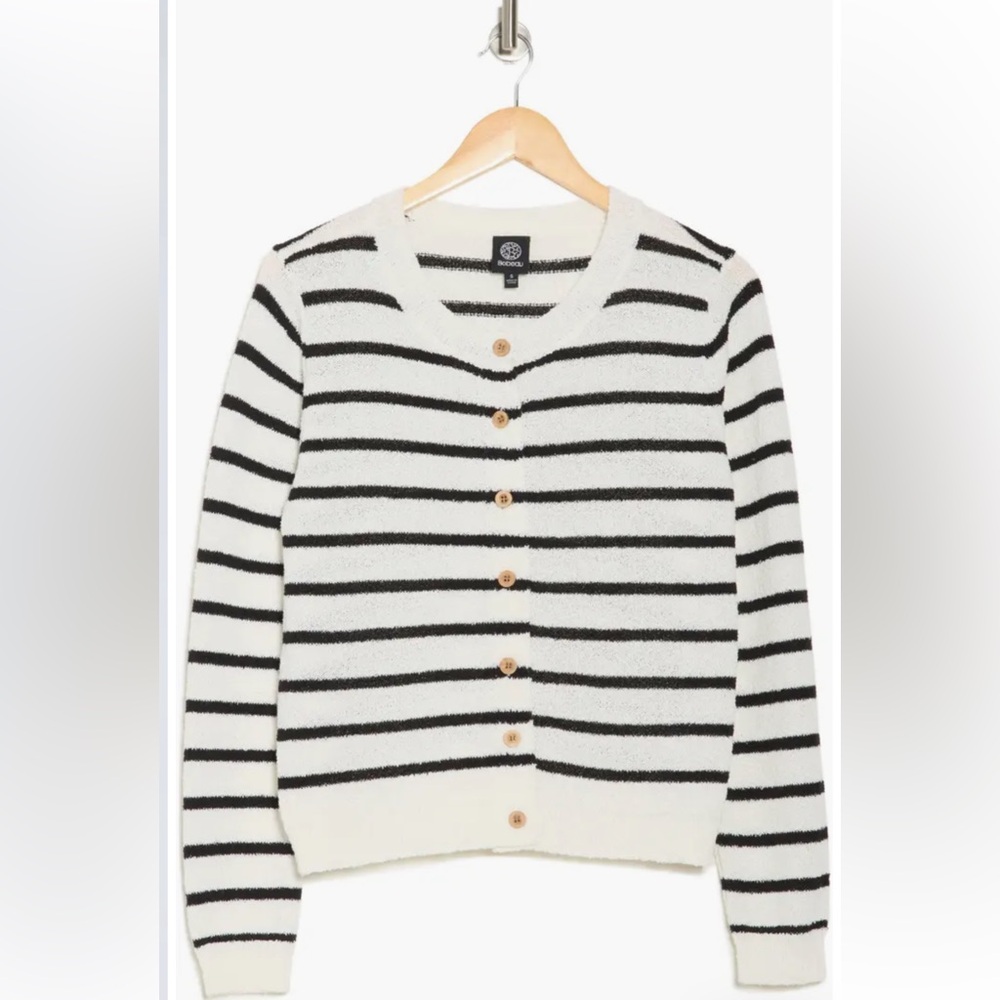 Bobeau Striped Black and White Button-Up Cardigan - Picture 3 of 4